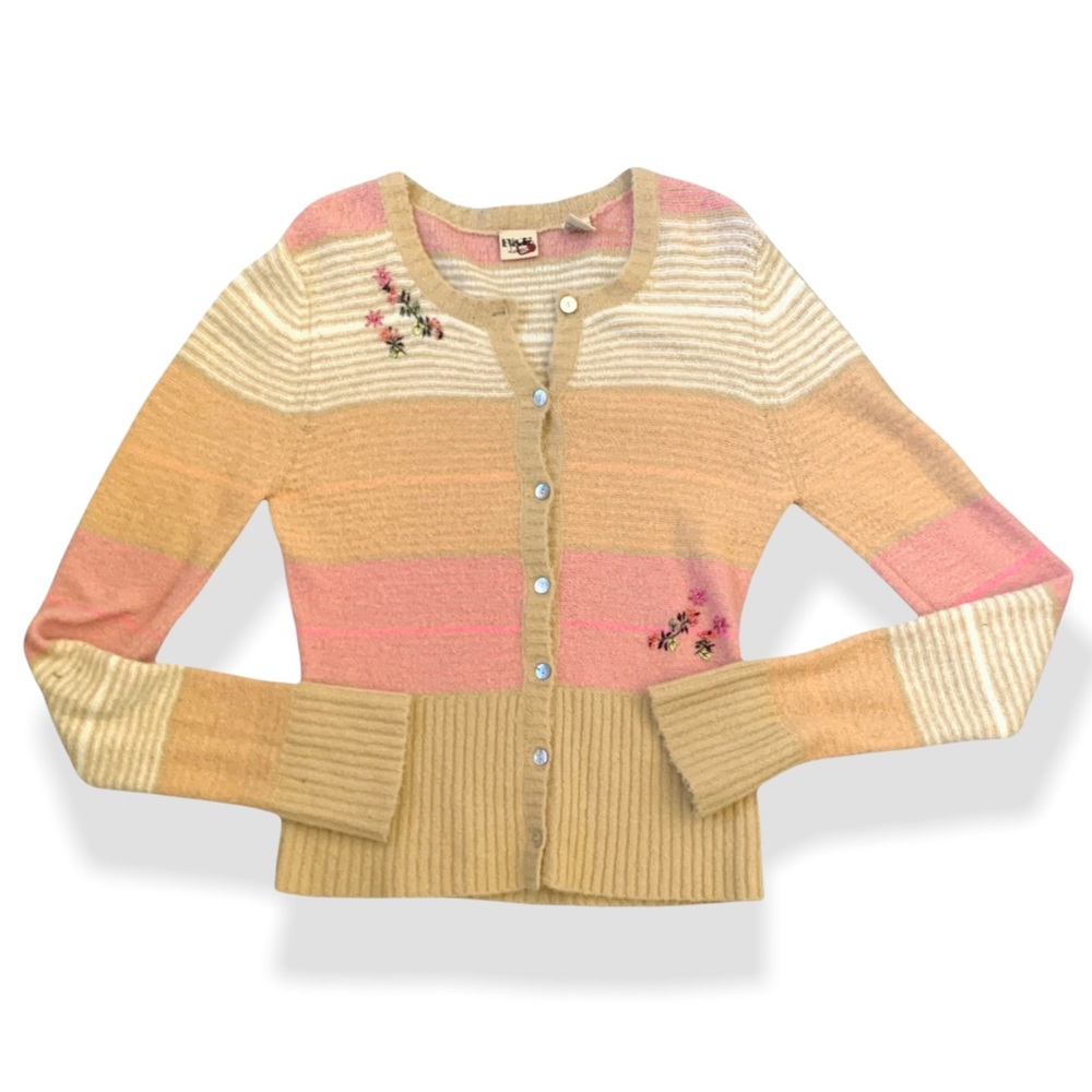 BKE Cardigan Wool Blend Sweater Embroidered Spring Flowers Y2K Vintage 🌸 L